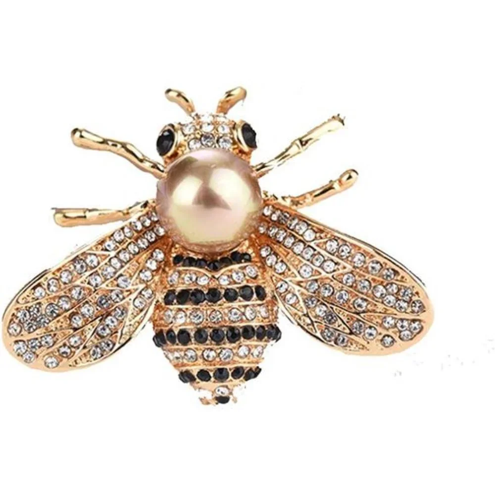 Crystal Honey Bee Brooch - Insect Themed Bee Brooch Animal - Gold Tone - Picture 2 of 6